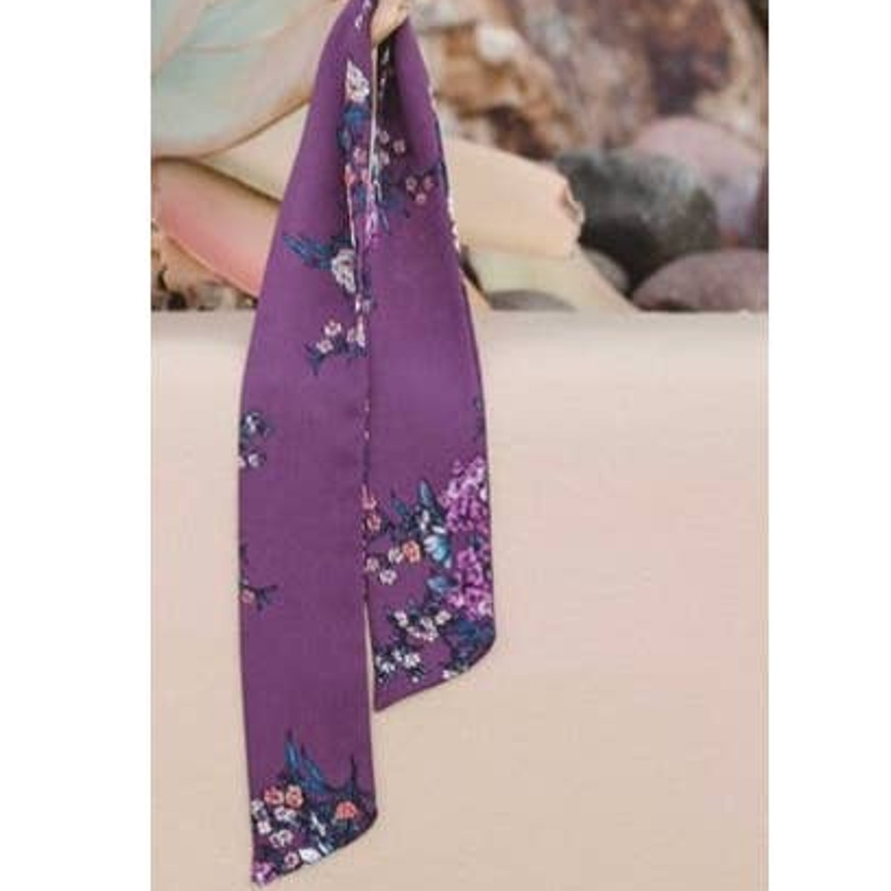Purple Floral Print Womens Hair Ribbon Girly Preppy Feminine Accessories